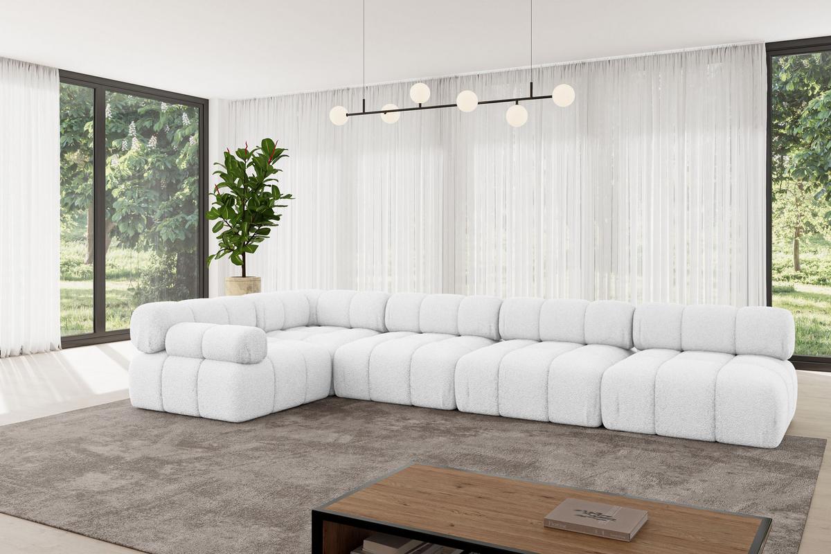 ECKSOFA modulares Sofa Mende-L3 - 380x190x70 cm Weiß Bouclé - Weiß, Holzwerkstoff/Textil (380/190cm) - ALTDECOR