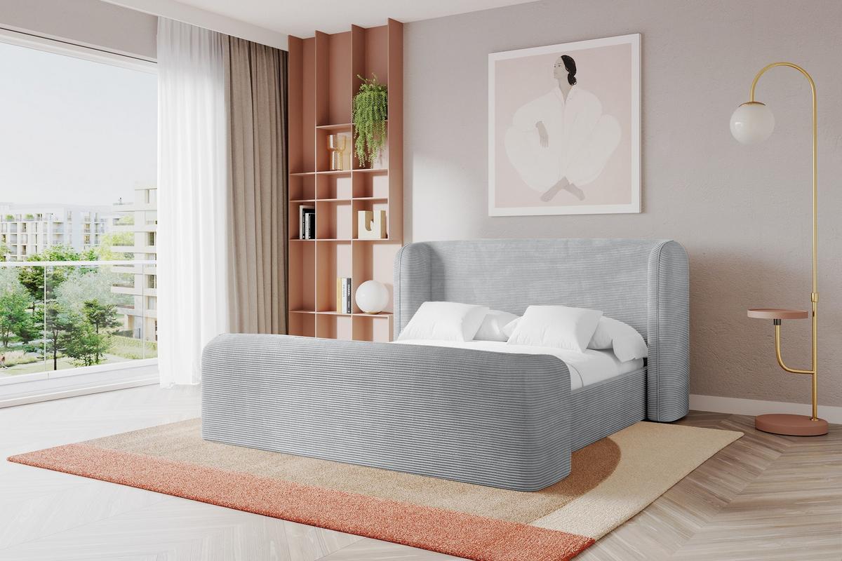 POLSTERBETT mit Bettkasten, Fußteil und Lattenrost, Bett mit Matratze H3/H4 - ESTI-Z 180x200 Grau - Alufarben, Holzwerkstoff/Textil (180/200cm) - ALTDECOR
