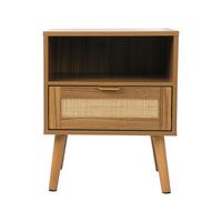 NACHTTISCH Rattan Walnussoptik Boho Mid-Century mit 1 Schublade & Regal - Walnussfarben, Holzwerkstoff (45/55/40cm) - Urban Meuble