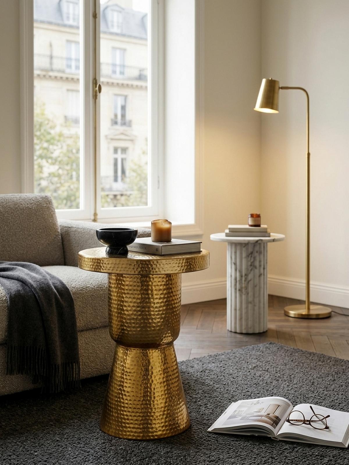 BEISTELLTISCH Aluminium Hammerschlag Orientalisch ENNS, Gold 43x43x59 cm - Goldfarben, Metall (43/43/59cm) - KADIMA DESIGN