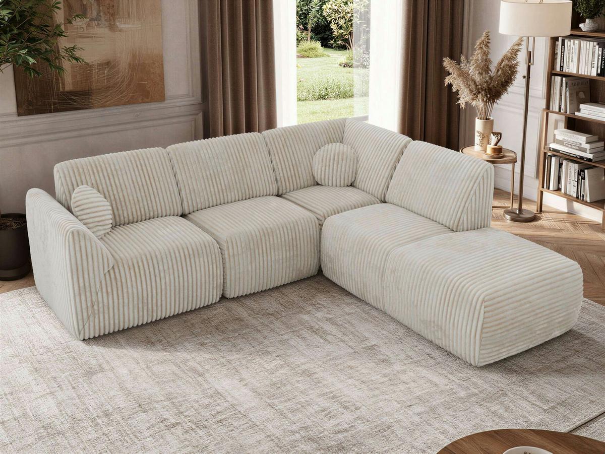 ECKSOFA NOARA 5M L Beige Cord - Rechts - Beige/Schwarz, Kunststoff/Textil (267/244cm) - MKS