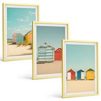 BILDER SET 3er Set - 40x60 cm Goldrahmen - Bunte Häuser, Strand, Sonne - Goldfarben, Kunststoff (40/60cm) - TULUP