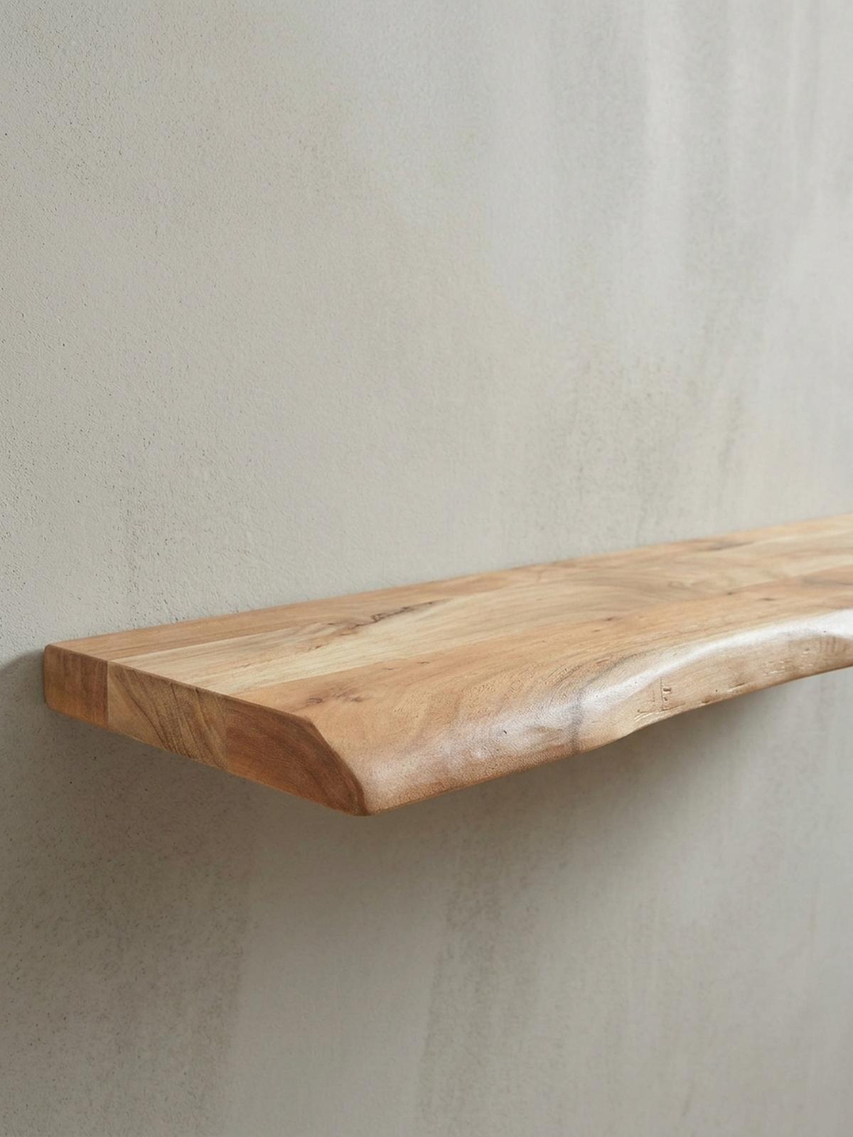 WANDREGAL Akazienholz Baumkante Rustikal, Beige 120x26x4 cm - Beige, Holz (120/4/26cm) - KADIMA DESIGN