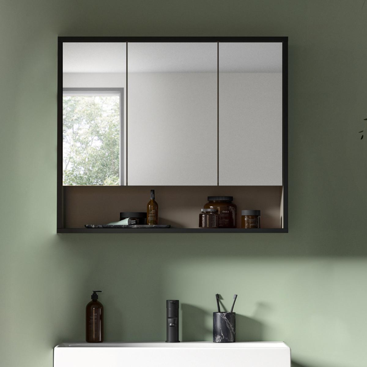 HÄNGESCHRANK mit 3 Spiegeltüren und 1 Nische Kaschmir 19/68/80 cm - Beige, Holzwerkstoff (19/68/44.5cm) - Calicosy