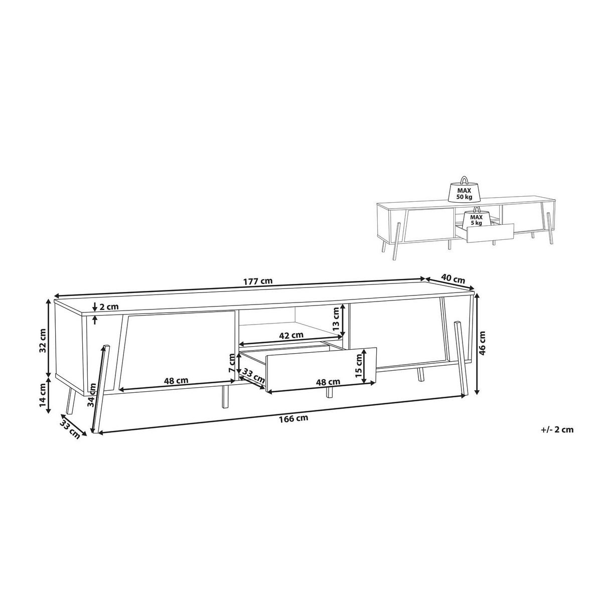 TV-MÖBEL Weiß Blackpool - Schwarz/Weiß, Holzwerkstoff (177/46/40cm) - Beliani