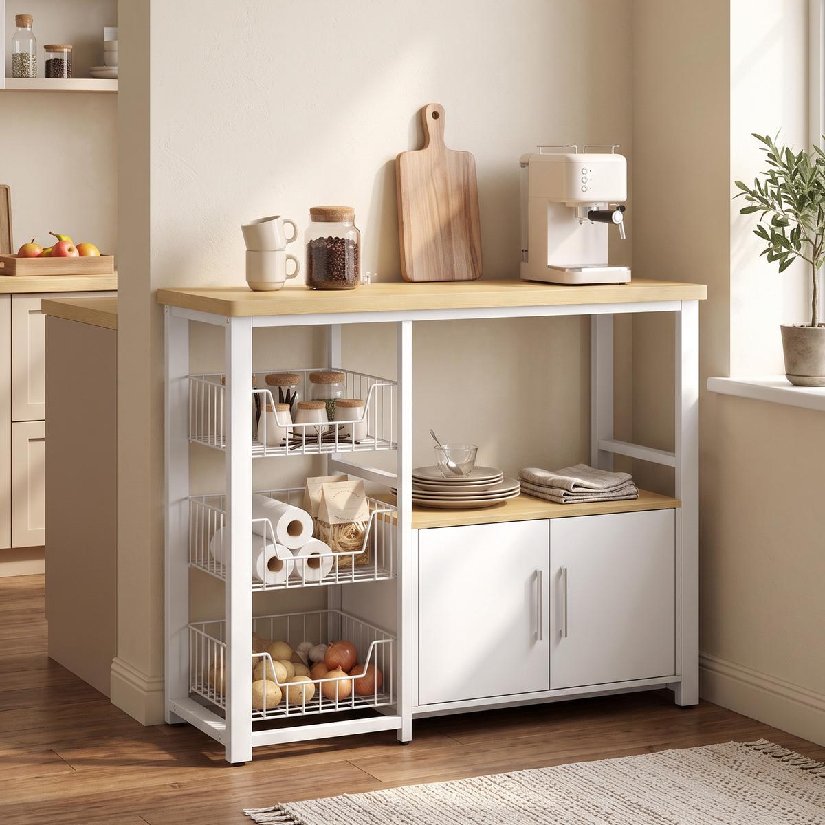 KÜCHENREGAL Spanplatte Kohlenstoffstahl Eiche Weiss - Weiß, Holzwerkstoff/Kunststoff (35/80/100cm) - HOMCOM