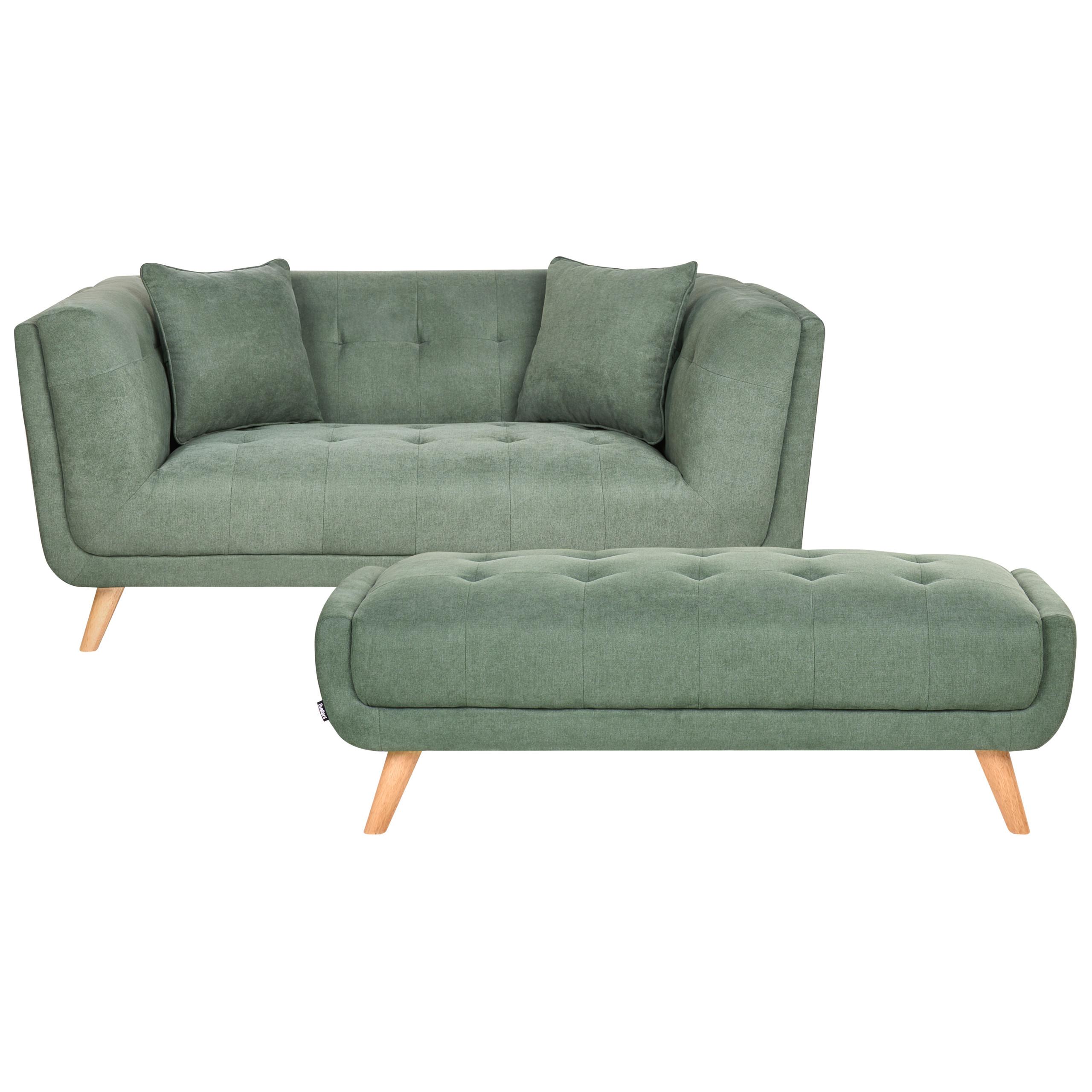 2-SITZER-SOFA Stoff Grün mit Ottomane Habo - Hellbraun, Textil (176/78/72cm) - Beliani