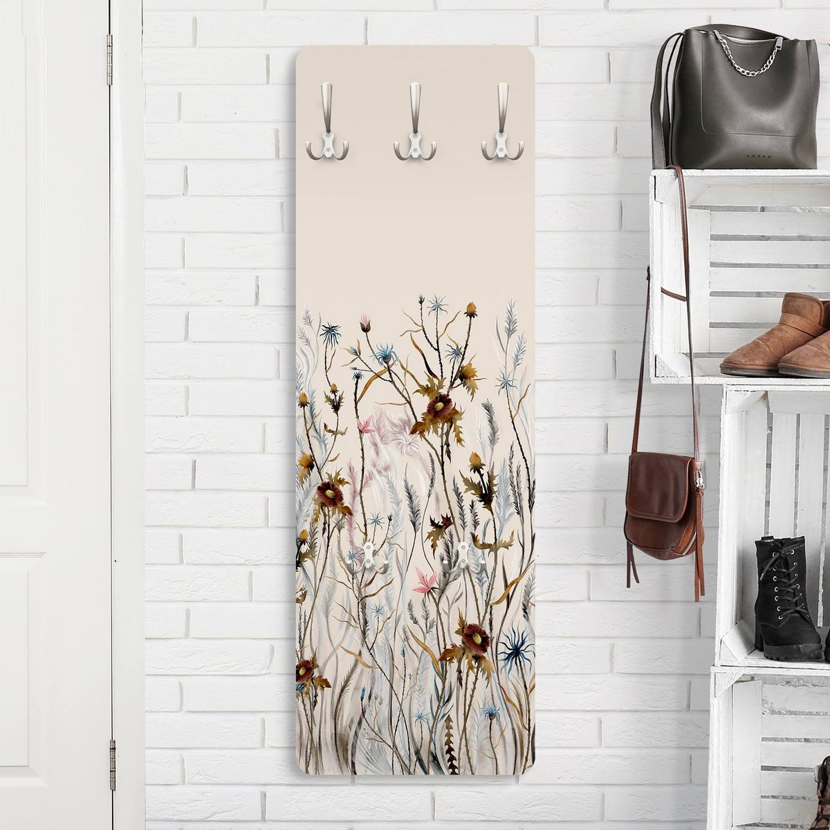 WANDGARDEROBE - Wilde Trockenblumenwiese 34/105 cm - Beige, Holzwerkstoff (34/105/1.6cm) - Bilderwelten