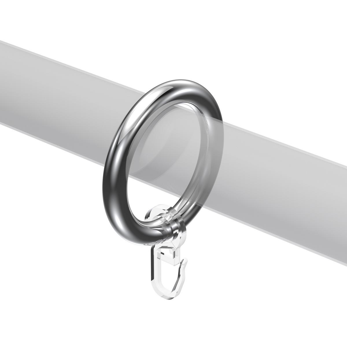RUNDRINGE MIT FALTENHAKEN FÜR GARDINENSTANGEN 28 mm Ø, Chrom, Packung 10 Stück - Chromfarben, Kunststoff (28cm) - INTERDECO