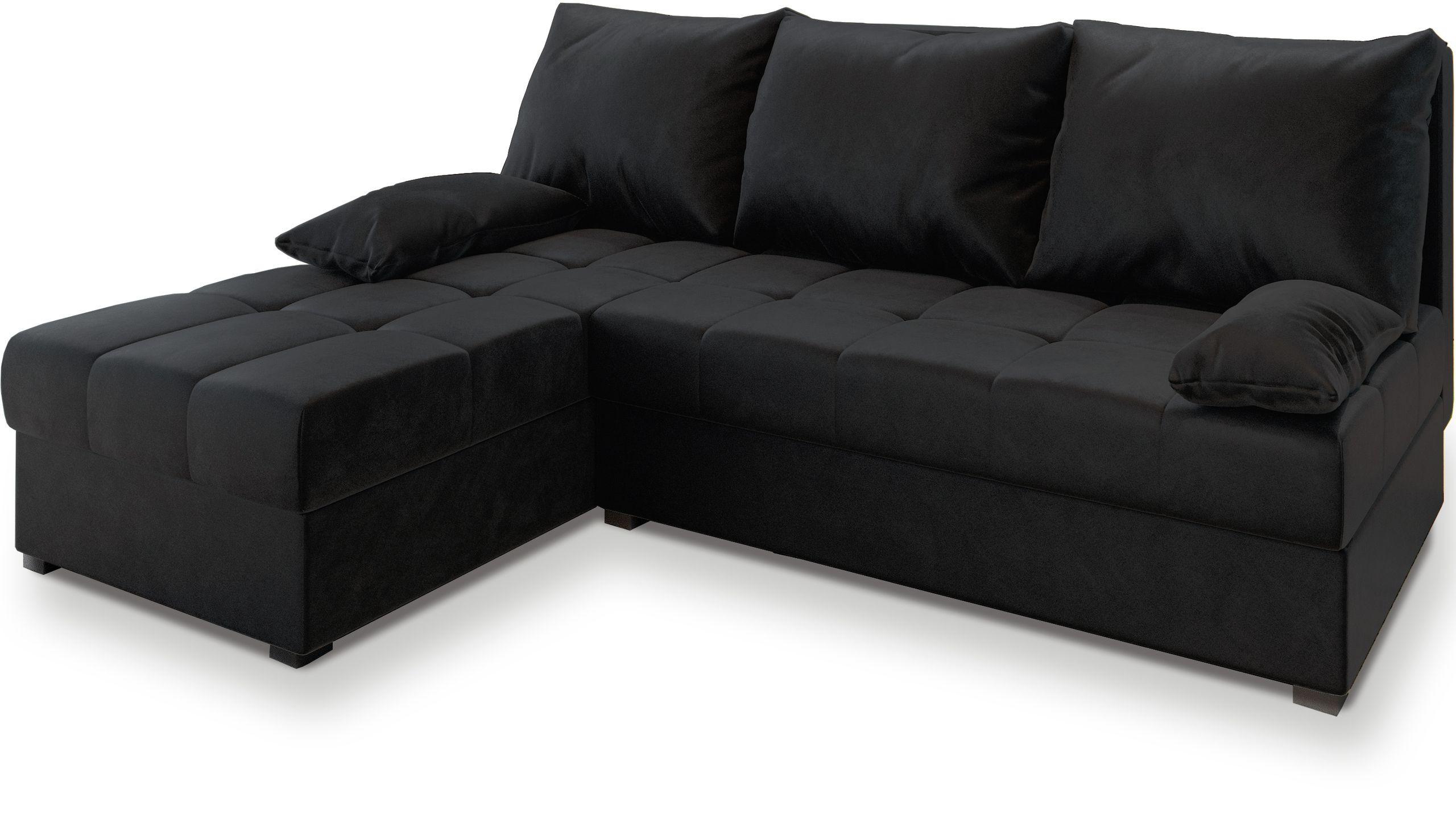 ECKSOFA RITA Schwarz Plüsch-Stoff mit Schlaffunktion - Schwarz/Grau, Holz/Kunststoff (200/141cm) - MASSENO