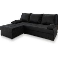 ECKSOFA RITA Schwarz Plüsch-Stoff mit Schlaffunktion - Schwarz/Grau, Holz/Kunststoff (200/141cm) - MASSENO