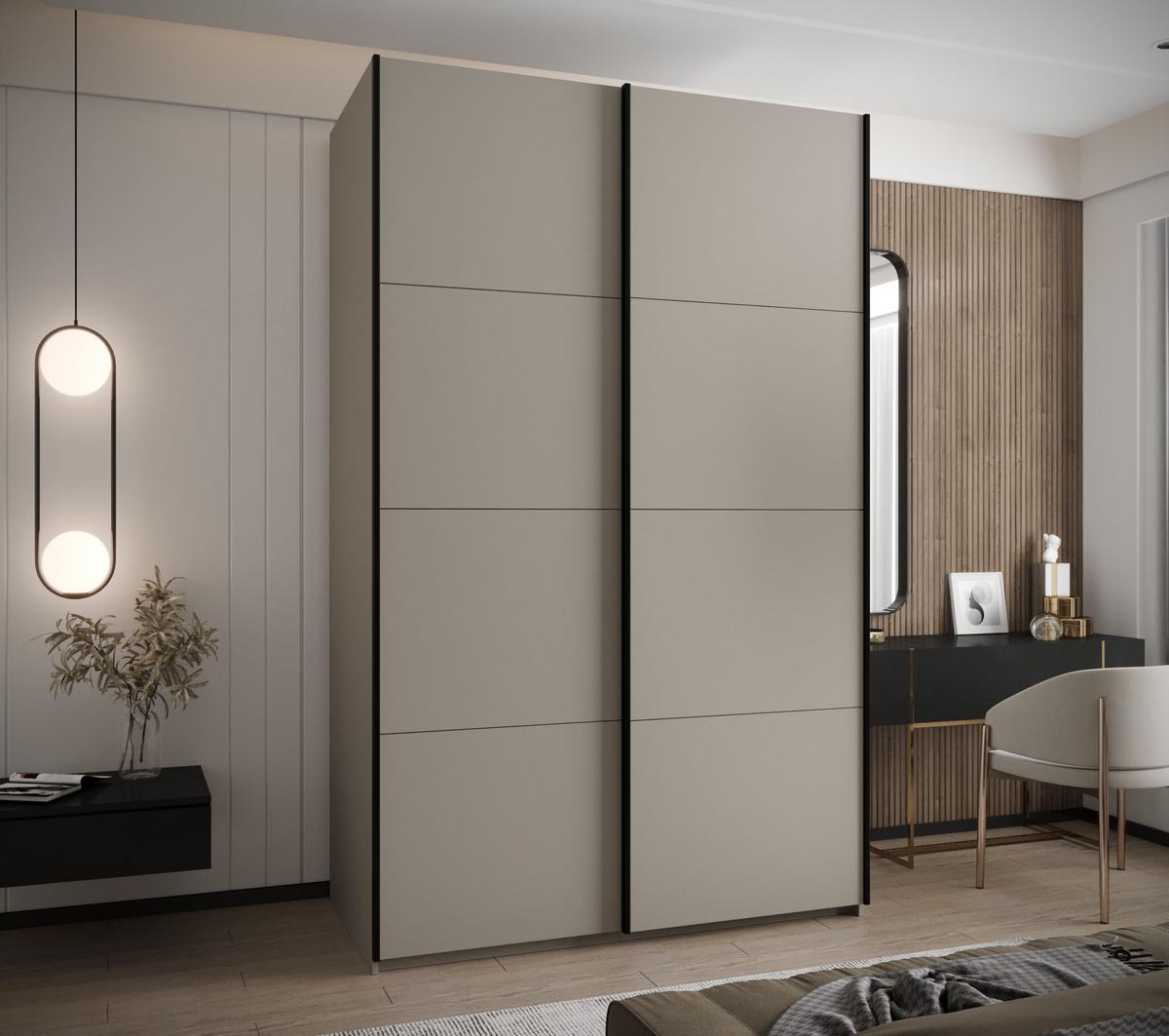 SCHWEBETÜRENSCHRANK 245,5/150/64 2-türig - Kaschmir/Schwarz, Holz/Metall (150/245/64cm) - Abiks Möbel