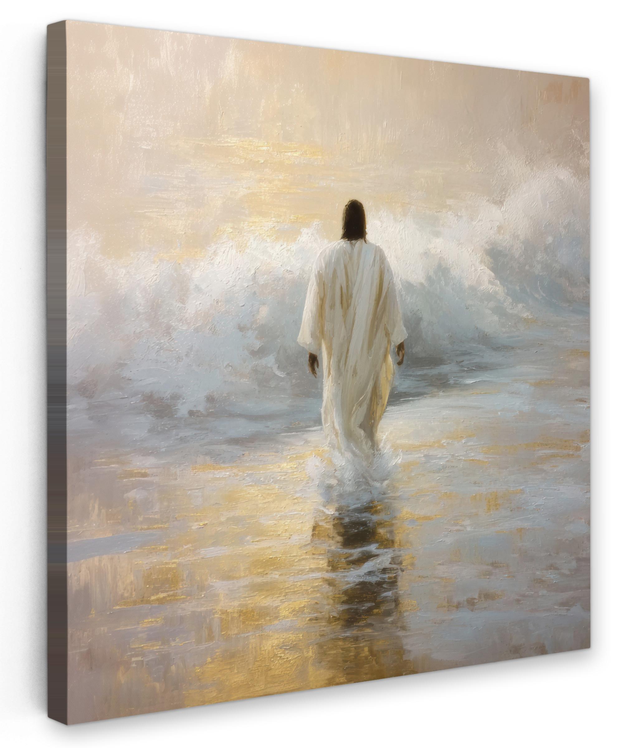 LEINWANDBILD Gemälde - Welle - Jesus - Abstrakt Deko Wohnzimmer 20x20 cm - Goldfarben, Textil (20/20cm) - MuchoWow