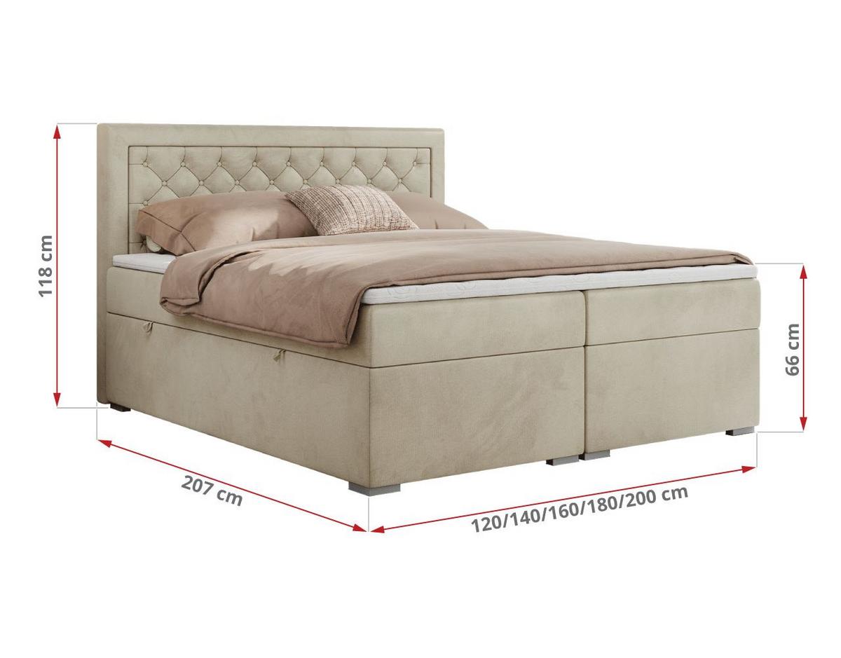 BOXBETT JASIR 160/200 - Beige Velvet - H3 - Beige, Holz/Textil (160/200cm) - MKS