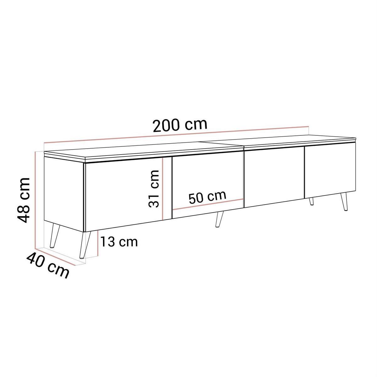 LOWBOARD TV-Schrank CELINE KASCHMIR 200 cm auf schrägen goldenen Chrom-Beinen - Kaschmir/Goldfarben, Holzwerkstoff/Metall (200/48/40cm) - Lookway