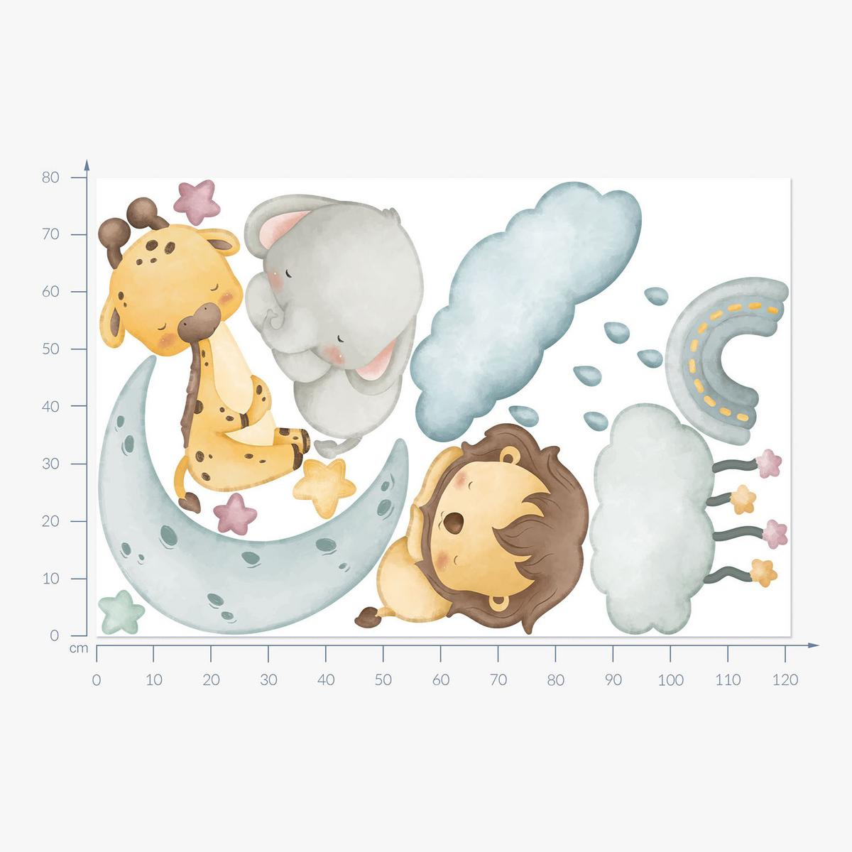 WANDAUFKLEBER 80x121cm - Tiere am Himmel - Multicolor, Kunststoff (80/121/0.1cm) - Wallfluent