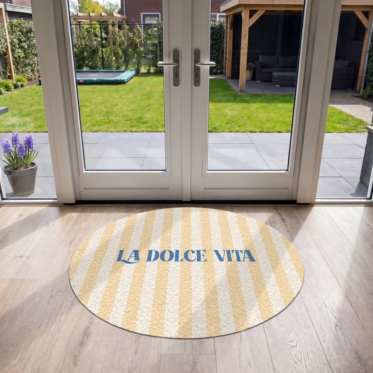 FUSSMATTE Blau – Gelb – Streifen – La Dolce Vita 120x120 cm - Hellgelb, Kunststoff (120/0.4cm) - MuchoWow