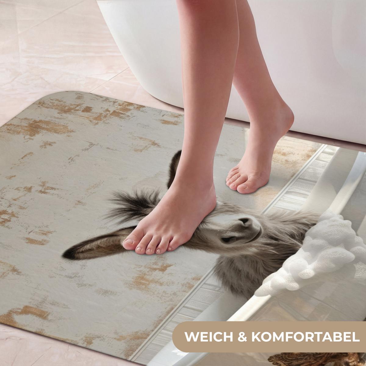 BADEMATTE Esel - Tiere - Badewanne - Schaumstoff 60x120 cm - Creme, Textil (60/120cm) - OnlyWow