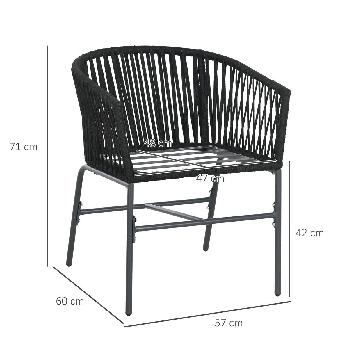 GARTENSTÜHLE 2er-Set, Stahl, Polyester, Schwarz - Schwarz, Metall (60/71/57cm) - Outsunny