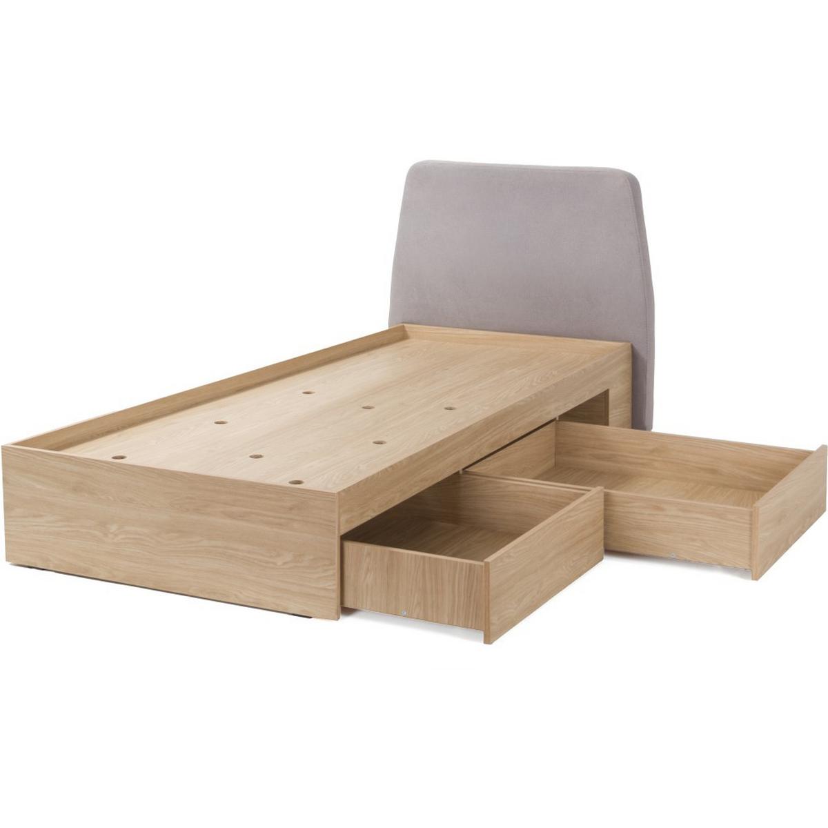 JUGENDBETT Alex mit 2 Schubladen, 90x200 cm, Eukalyptus - Eukalyptusholzfarben/Schwarz, Holzwerkstoff (90/200cm) - Beautysofa