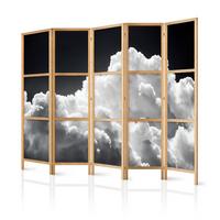 PARAVENT Japanischer 5-tlg 225x172 cm Schwarz-Wei e Wolken - Schwarz, Holz/Textil (225/172/3cm) - Muralo