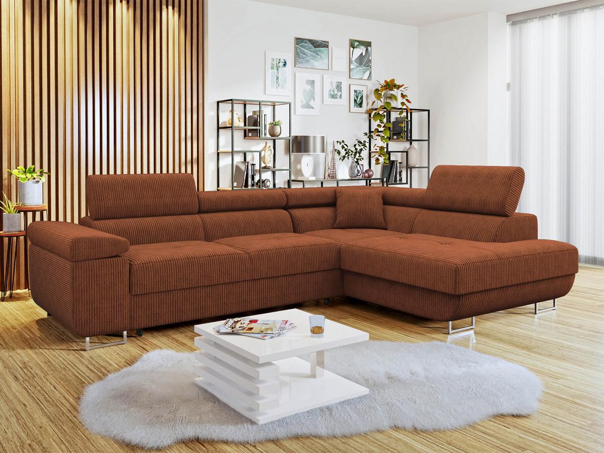 ECKSOFA Torezio Cord, Seite: Rechts - Braun, Holz/Textil (203/274cm) - MIRJAN24