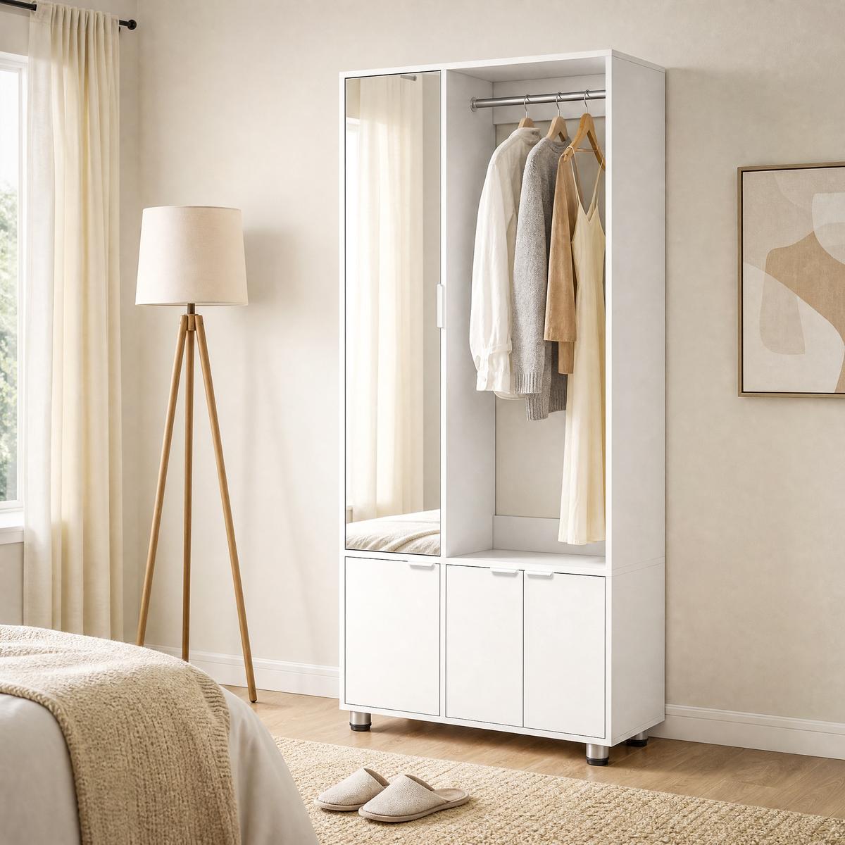 GARDEROBE-SET Spanplatte Weiß - Weiß, Holzwerkstoff/Metall (30/169/80cm) - HOMCOM