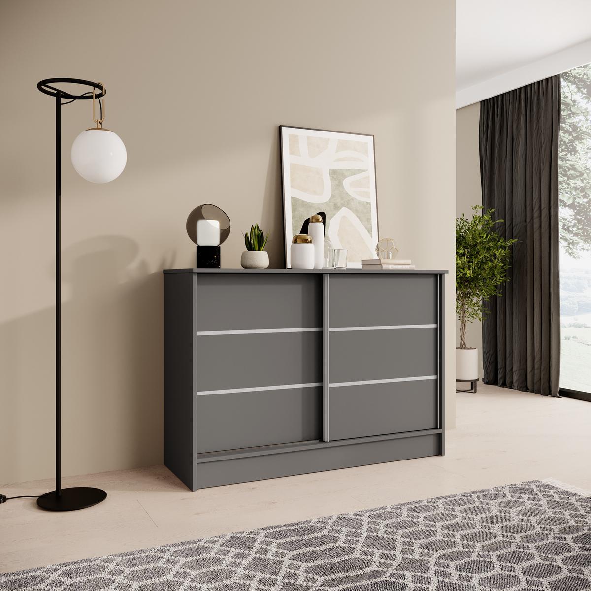 KOMMODE Mirela mit 2 Schiebetüren 120 cm, Graphit - Graphitfarben, Holzwerkstoff (121/85/43.5cm) - Beautysofa