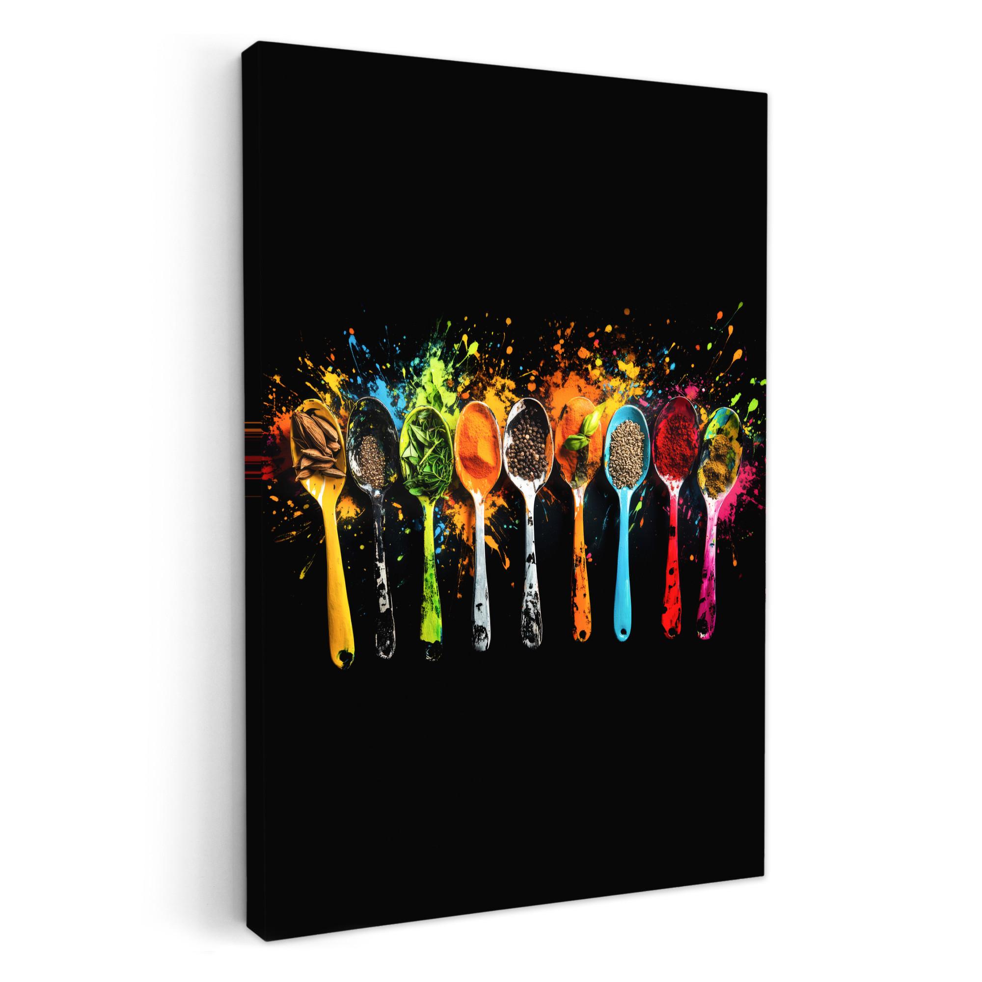 LEINWANDBILD Löffel - Gewürze - Modern - Graffiti - Farbe - Farbenfroh Deko XXL 80x120 cm - Multicolor, Textil (80/120cm) - MuchoWow