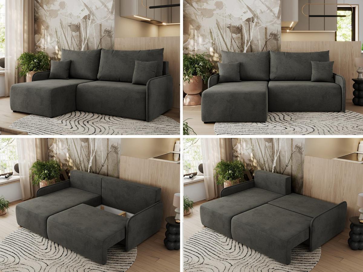 ECKSCHLAFSOFA ARPA L Dunkelgrau Velvet - links - Dunkelgrau/Schwarz, Kunststoff/Textil (198/150cm) - MKS