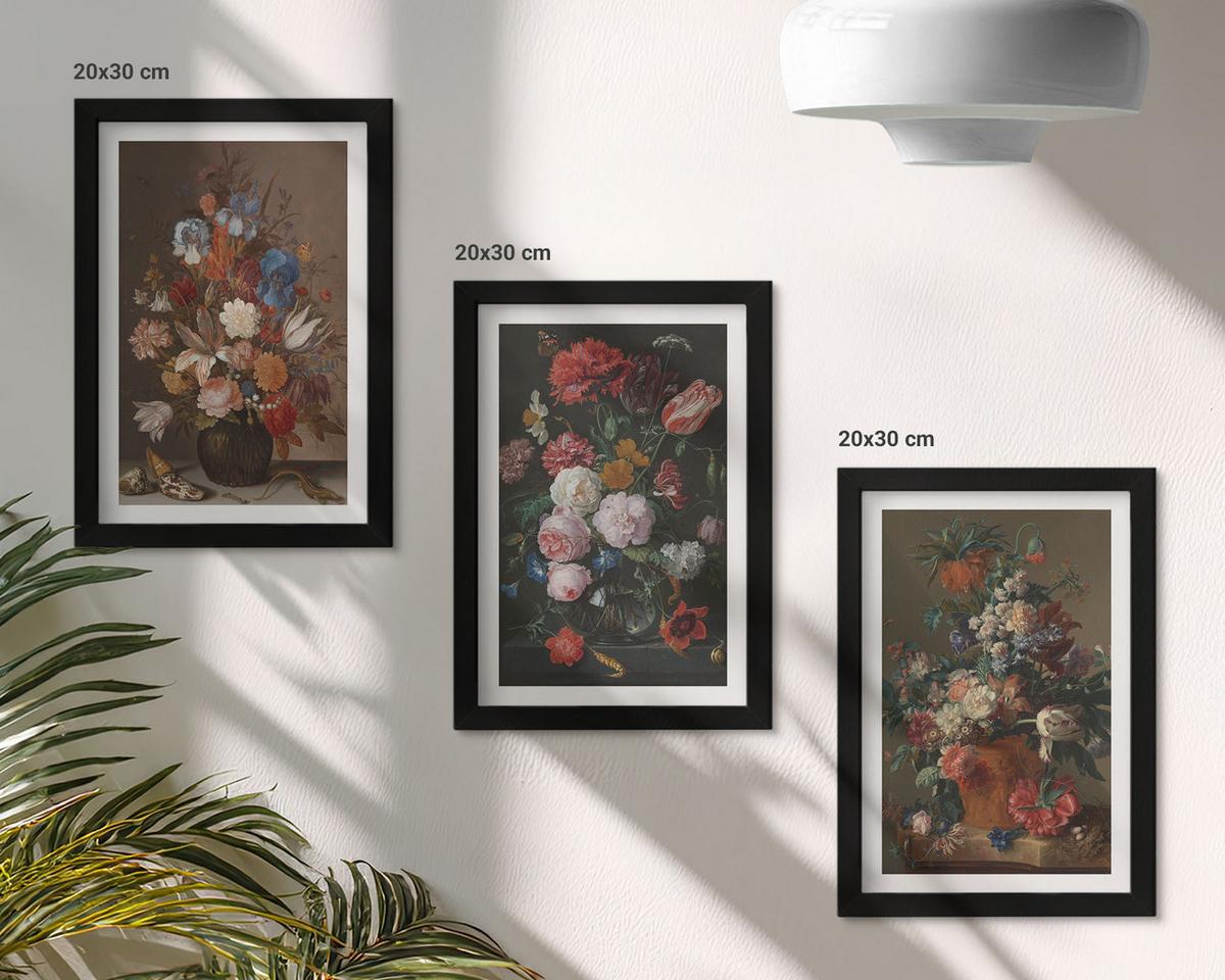 BILDER SET 3er Set - 20x30 cm Schwarzer Rahmen - Blumenarrangements in Vasen - Schwarz, Kunststoff (20/30cm) - TULUP