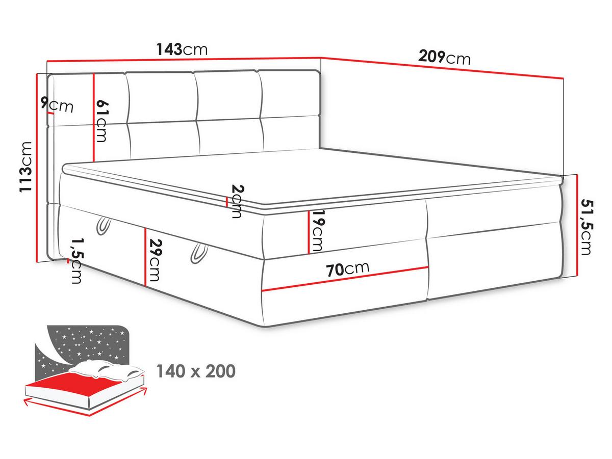 BOXBETT Figaro - H3 - Hellgrau/Schwarz, Holz/Textil (140/200cm) - MIRJAN24