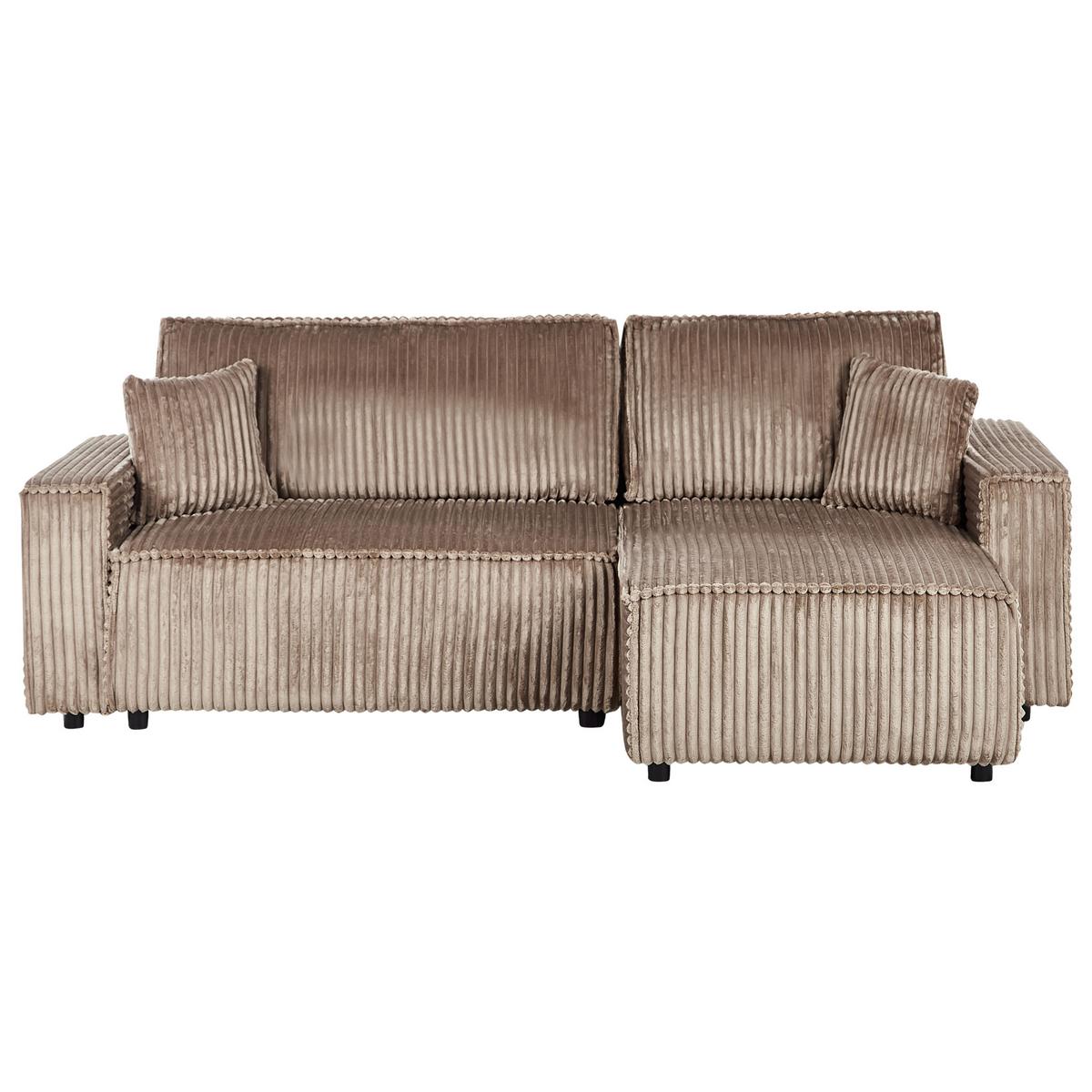 ECKSCHLAFSOFA 3-Sitzer Cord Hellbraun mit Stauraum linksseitig Abacka - Hellbraun, Textil (247/147cm) - Beliani