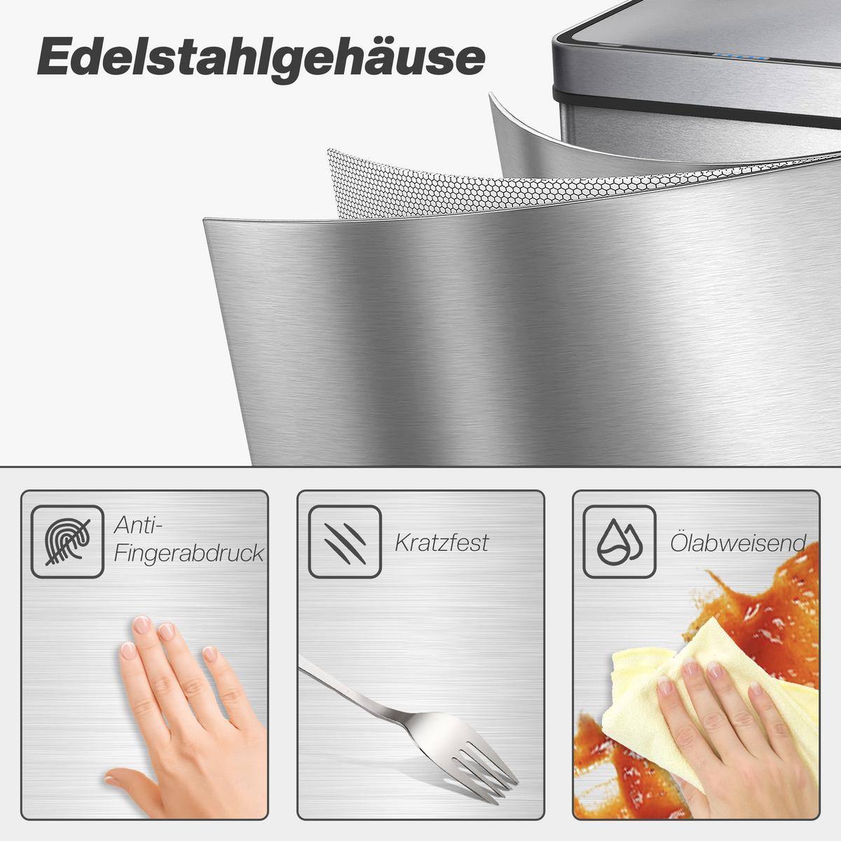 SENSOR-MÜLLEIMER Edelstahl Silber - Silberfarben, Metall (27/54/39cm) - HOMCOM