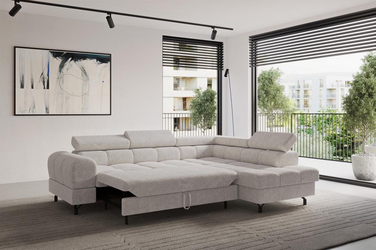 ECKSOFA mit Schlaffunktion Ottomane Rechts LUMA-L 272x203x70 Hellgrau Velours - Hellgrau/Schwarz, Holzwerkstoff/Kunststoff (203/272cm) - ALTDECOR
