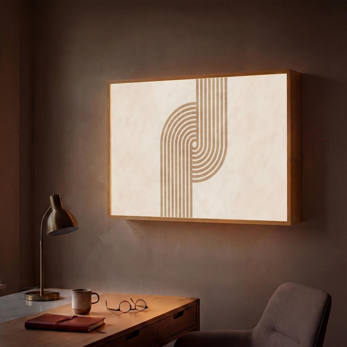 WANDLEUCHTE MIT AKKU Symmetrische Biegung - kupferfarbig 100x70 cm - Beige, Holzwerkstoff (100/70/8cm) - OnlyWow