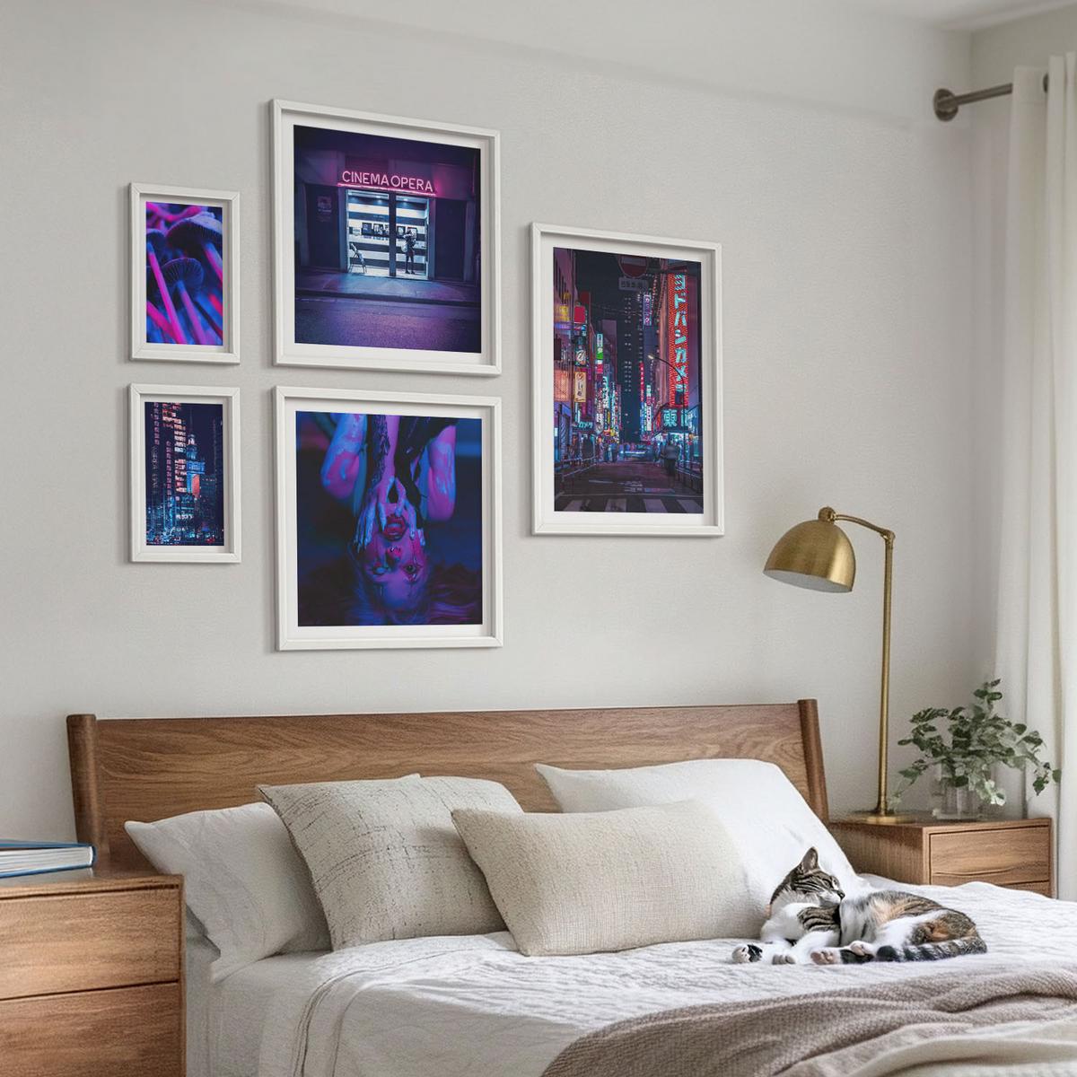 BILDER SET 5er Set - 50x50 cm & 20x30 cm & 40x60 cm Weißer Rahmen - Kosmische Sternenlandschaften - Weiß, Kunststoff (40/60cm) - TULUP
