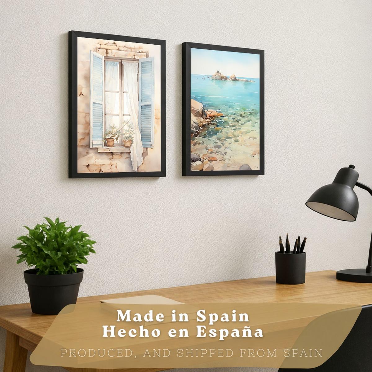 POSTER 3er Bilder-Set Wandbilder Meer Relax modern ohne Rahmen – Wohnzimmer Deko, Schlafzimmer, Küche, Badezimmer Schwarzer Rahmen A4 - Schwarz, Papier (29.7/1/21cm) - Nacnic