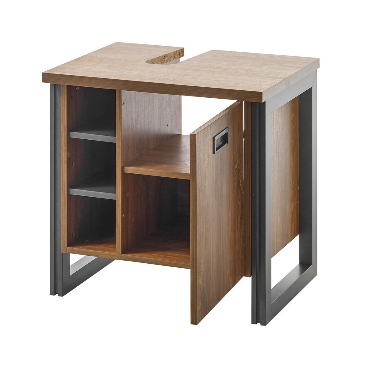 BADMÖBEL-SET 3-teilig Eiche Stirling, Matera grau, Badkombination 120 x 205 cm - Eichefarben/Grau, Holzwerkstoff (120/205/40cm)