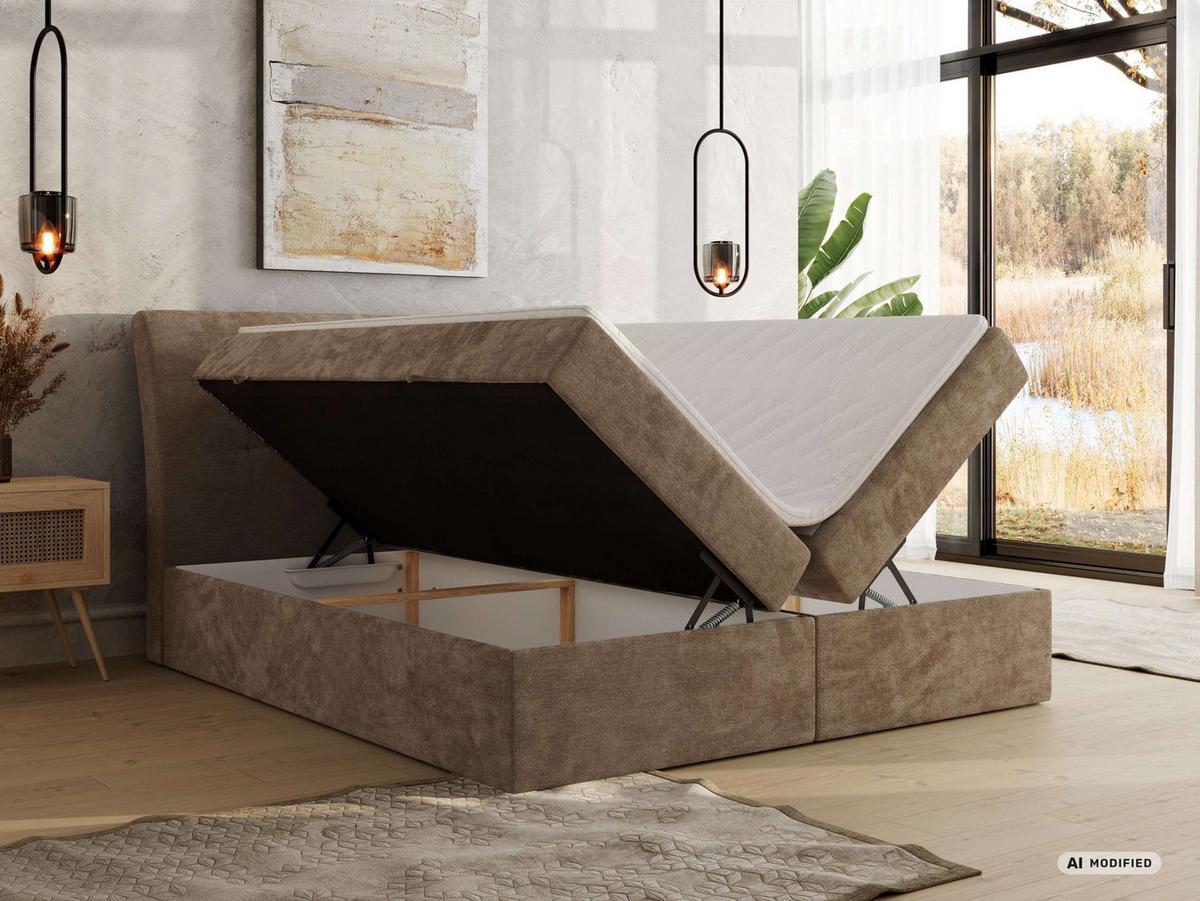 BOXBETT DAGOS 180/200 - Hellbraun Schenille glatt - Topper T25 - H3 - Hellbraun/Schwarz, Kunststoff/Textil (180/200cm) - MKS
