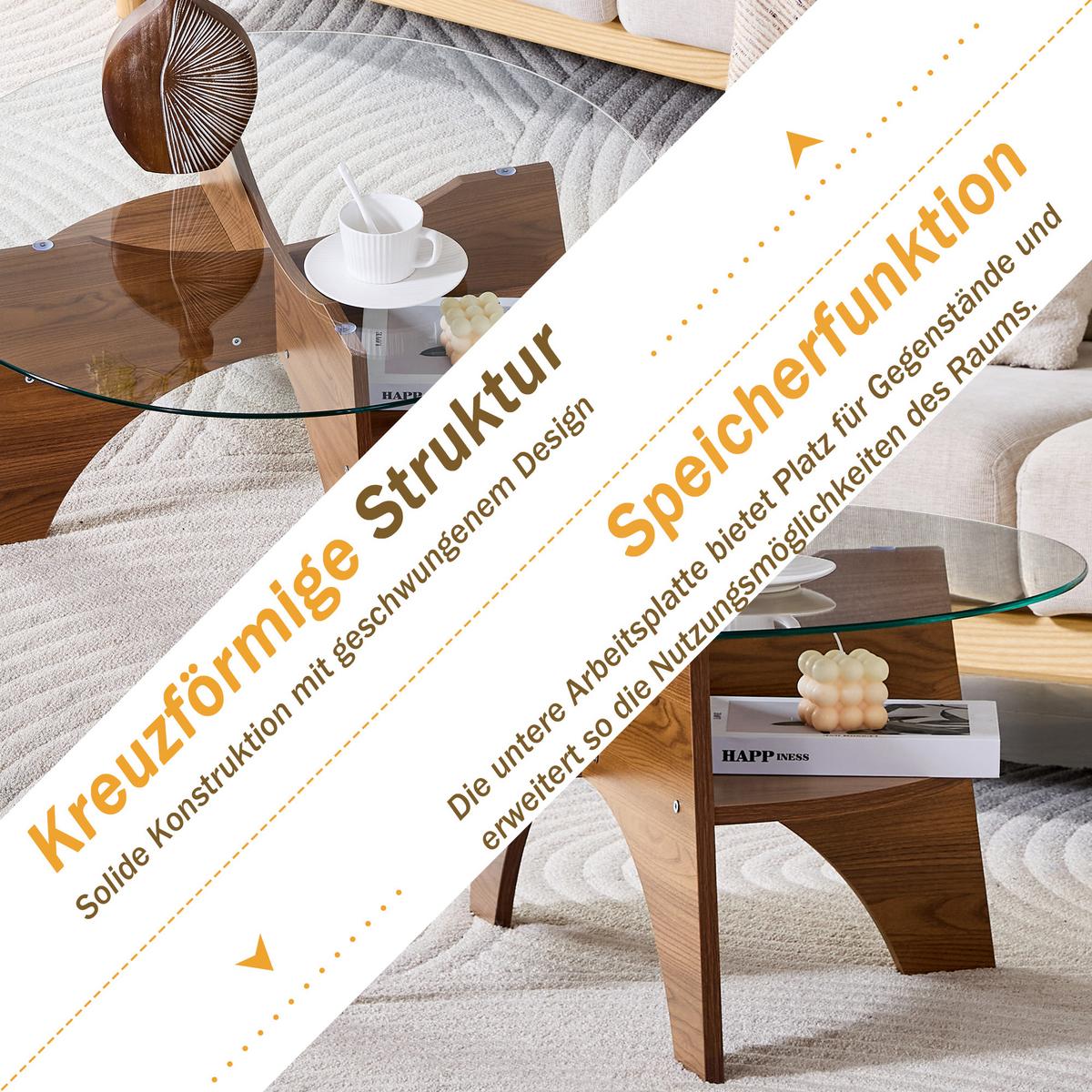 COUCHTISCH glas nussbaum optik stabiles design - Walnussfarben, Holzwerkstoff (80/80/36cm) - Urban Meuble