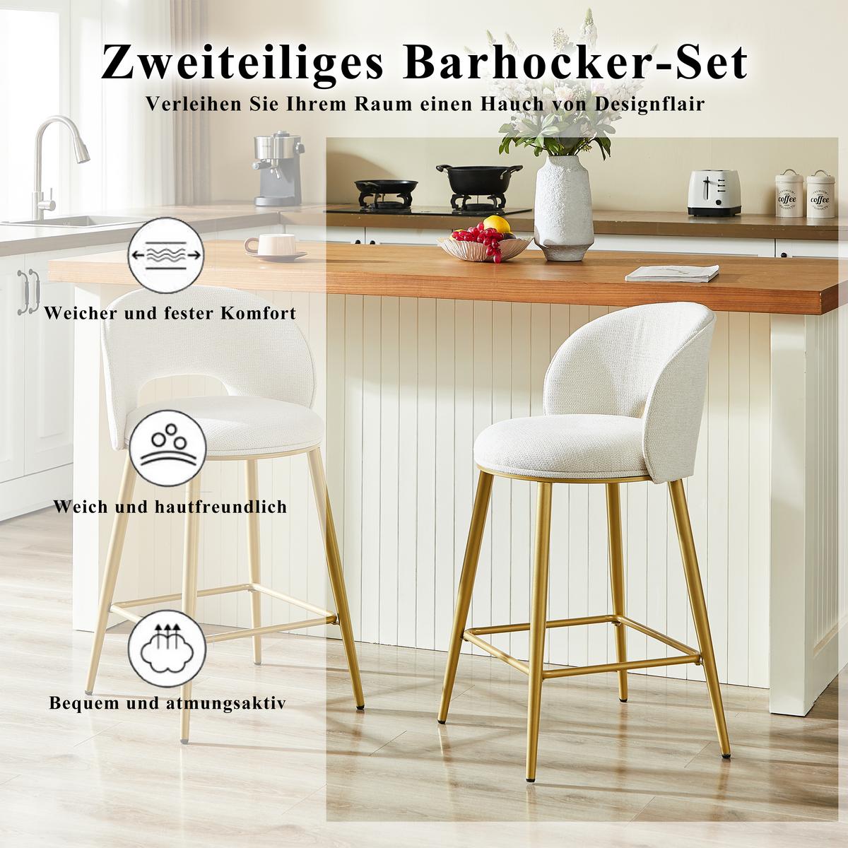BARHOCKER stoff chenille gepolstert metallgestell mit rückenlehne 2er set - Beige, Textil (56/92/53cm) - Urban Meuble