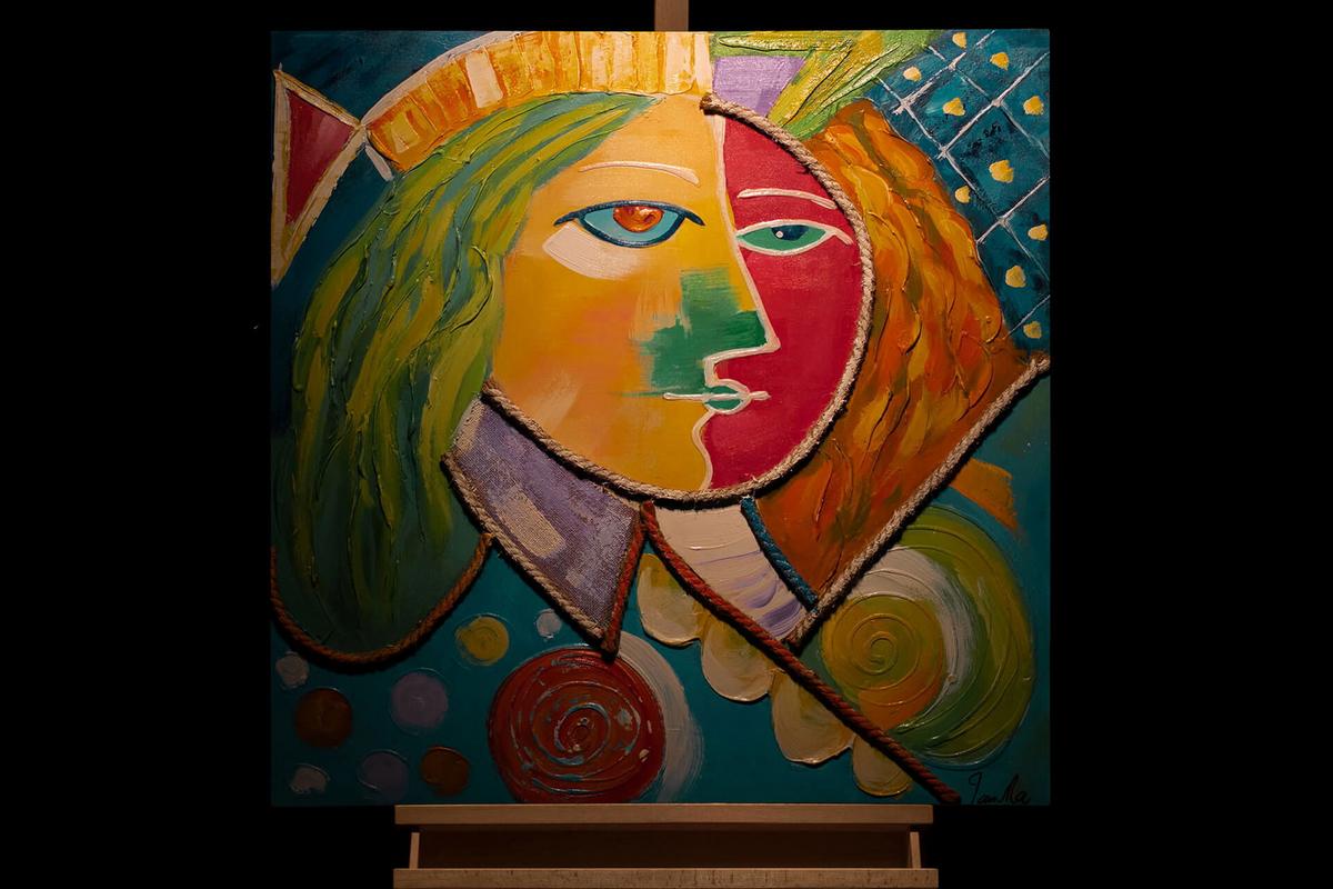 ACRYLBILD HANDGEMALT 80/80 cm - Blau/Gelb, Holz/Textil (80/80cm) - KUNSTLOFT