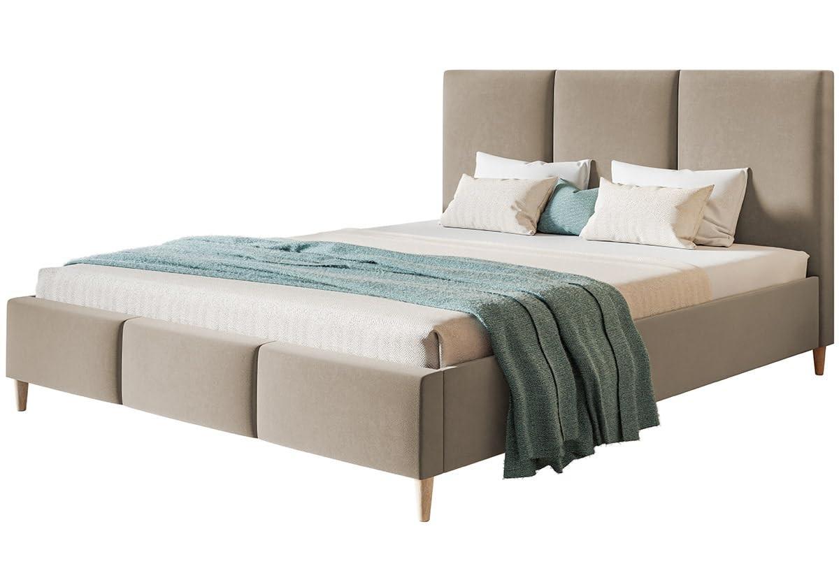 POLSTERBETT LUX Siena mit Kopfteil, 160 x 200 cm, Doppelbett mit Lattenrost aus Holz, Velourstoff Braun, Füße in Farbe: Braun - Braun, Holz/Textil (160/200cm) - Alpi-Möbel
