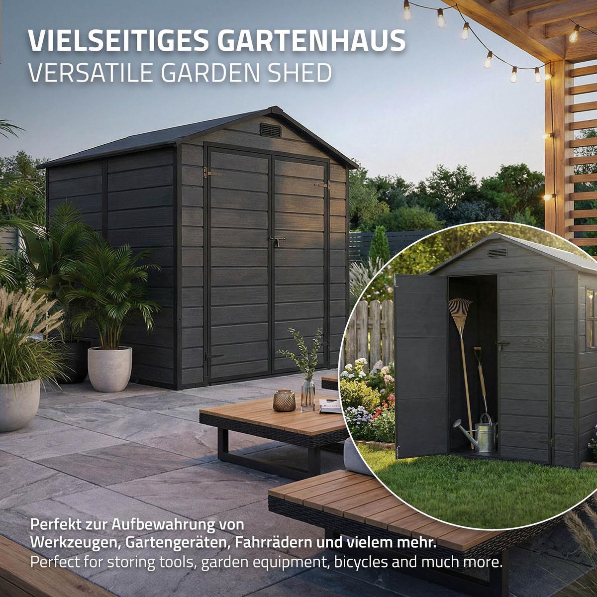 GARTENHAUS Kunststoff mit Boden 5m³ 151x182x220 cm Dunkelgrau - Dunkelgrau, Kunststoff (182/220/151cm) - ECD-Germany