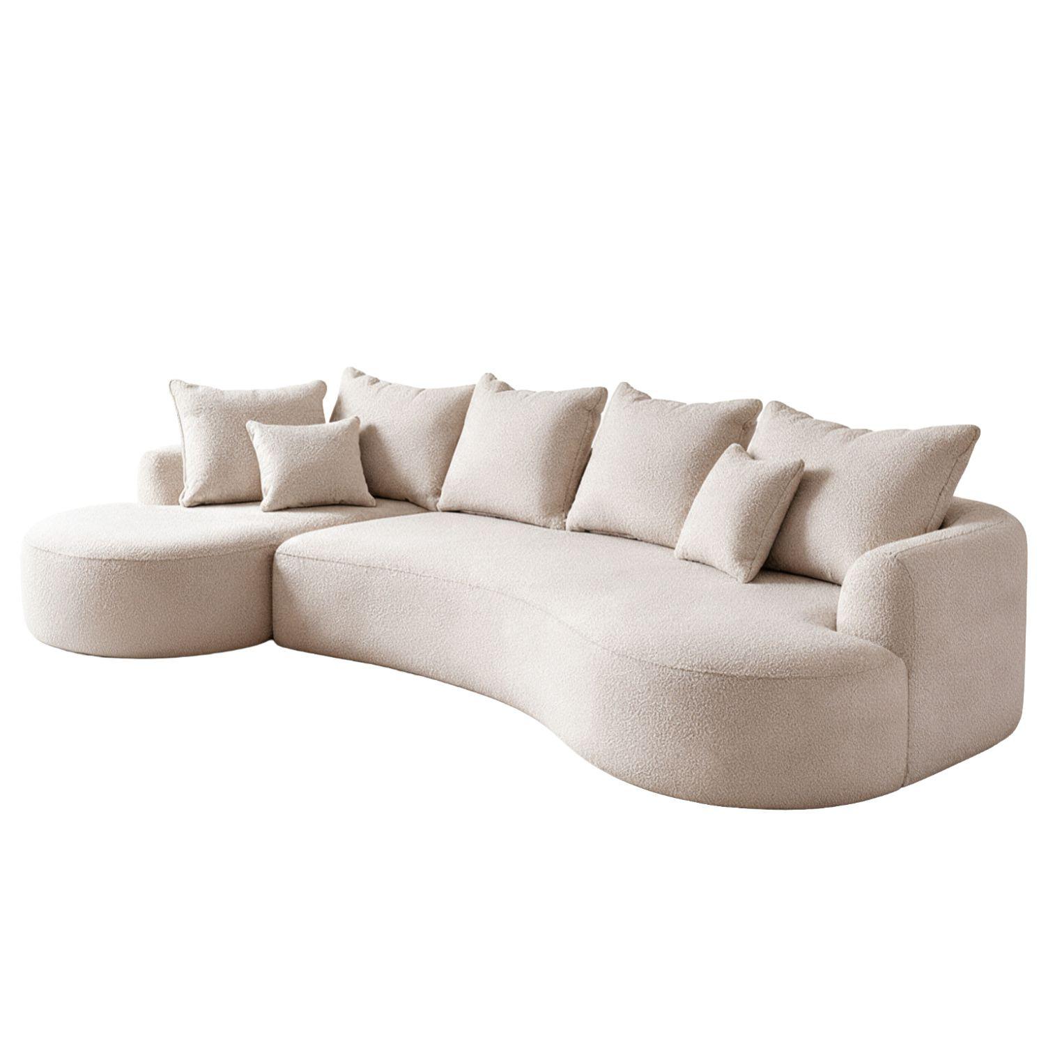 SOFA Tirano Bouclé Creme mit Ottomane links - Creme, Textil (102/300cm) - Juskys