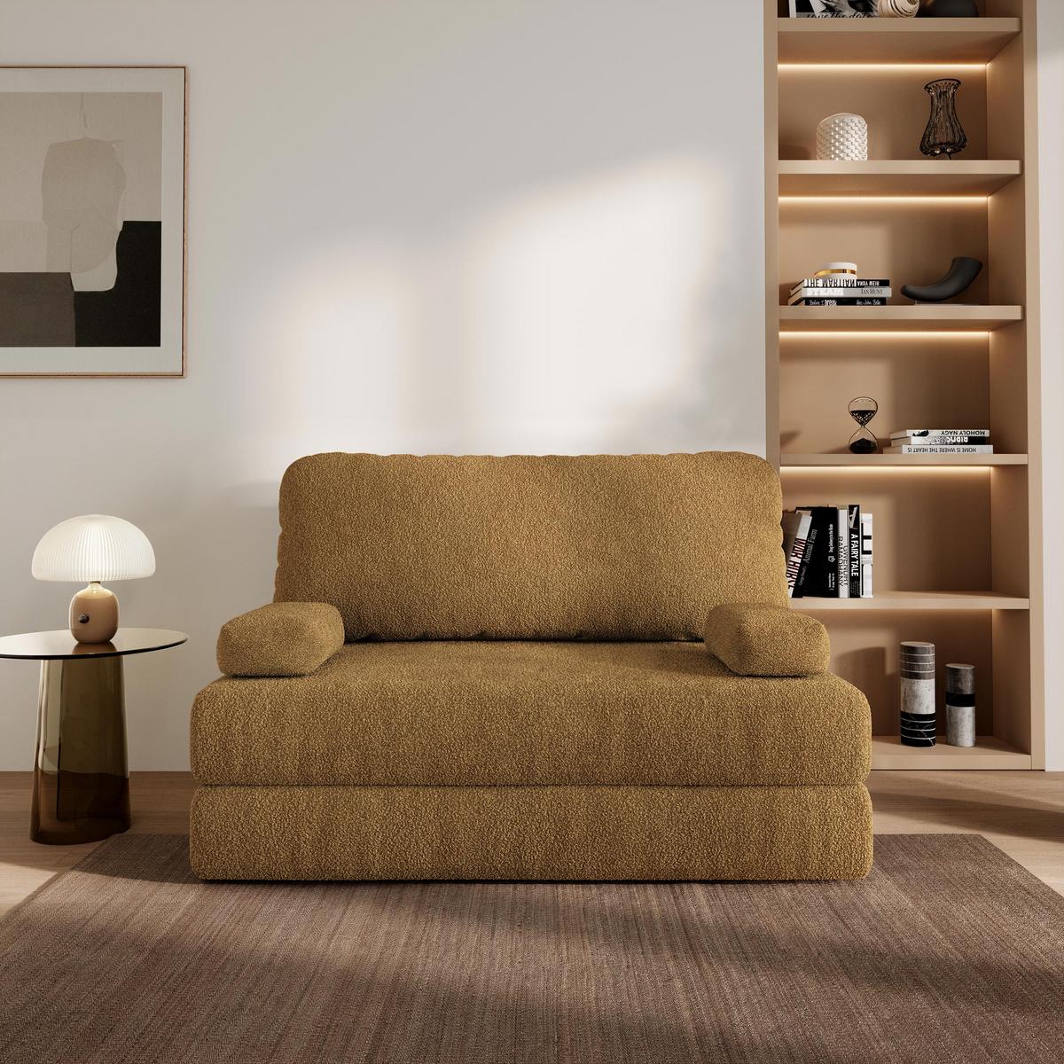 BETTSOFA KESTE aus Schaumstoff Bucle-Stoff Orange Schlaffunktion - Gelb, Textil (140/86/60cm) - MASSENO