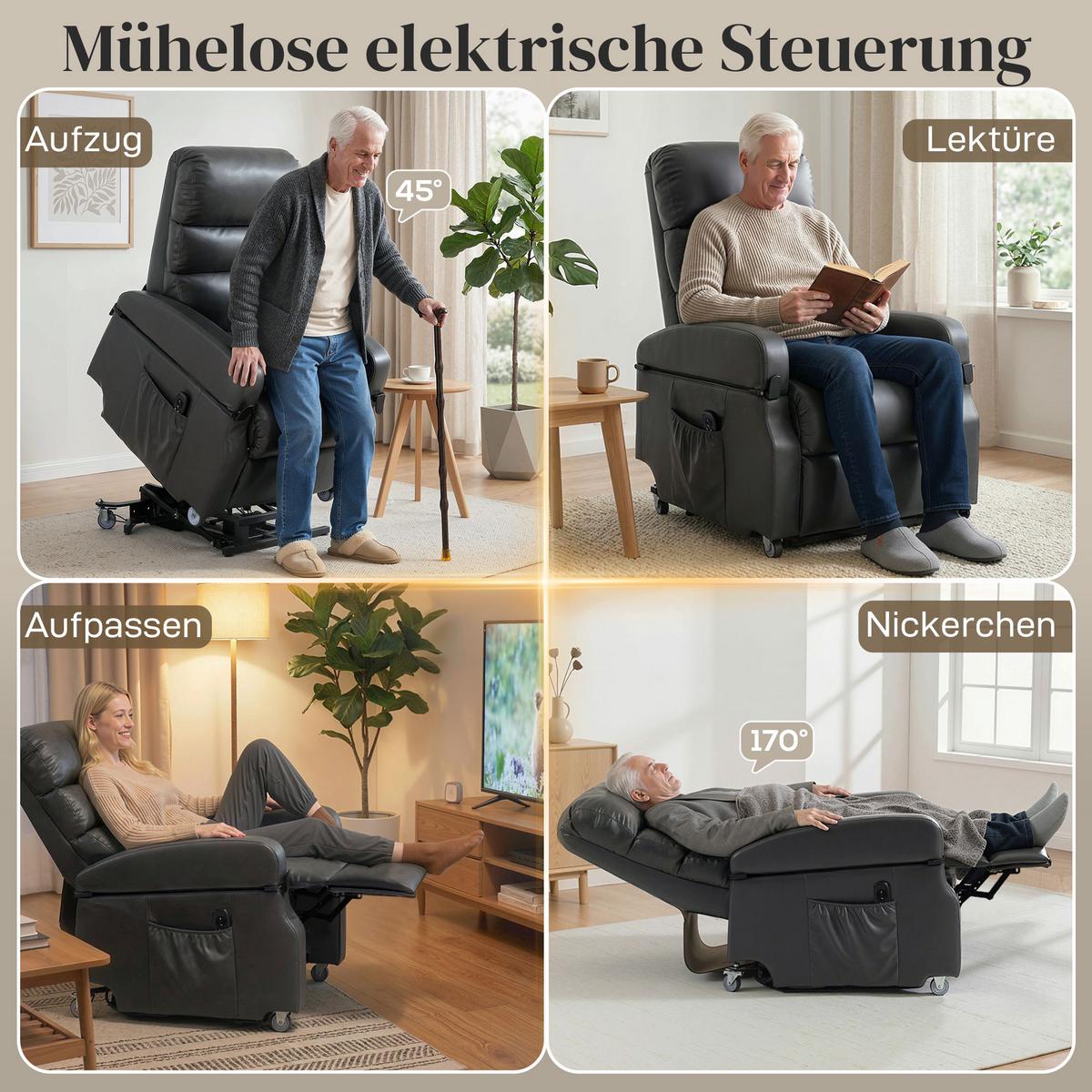 FERNSEHSESSEL mit Aufstehfunktion Dunkelgrau - Dunkelgrau, Kunststoff/Metall (78/110/98cm) - HOMCOM