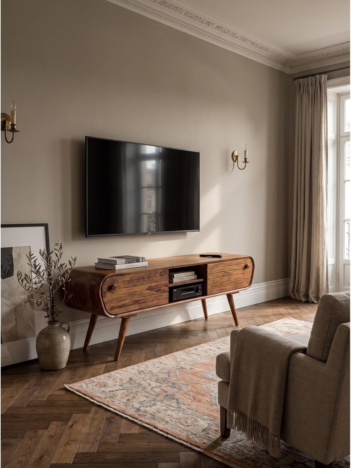 LOWBOARD SCHELDE, Dunkles Massivholz, mit Stauraum, 160 x 45 x 50 cm - Dunkelbraun/Braun, Holz (160/50/45cm) - KADIMA DESIGN