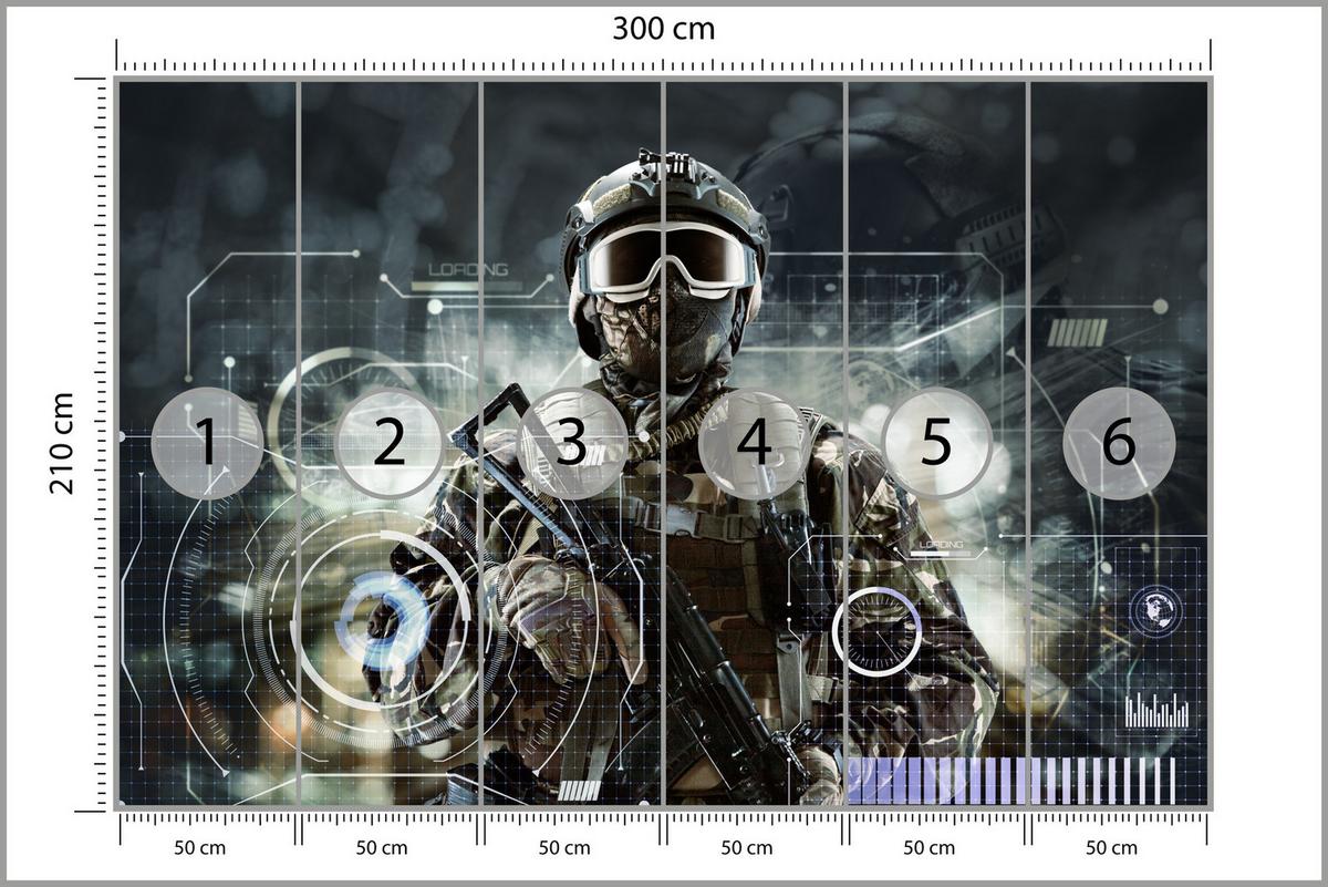FOTOTAPETE für Jugendzimmer Futuristischer Soldat Krieger 300x210 - Braun/Grau, Papier (300/210cm) - Muralo